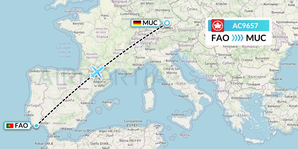 AC9657 Air Canada Flight Map: Faro to Munich
