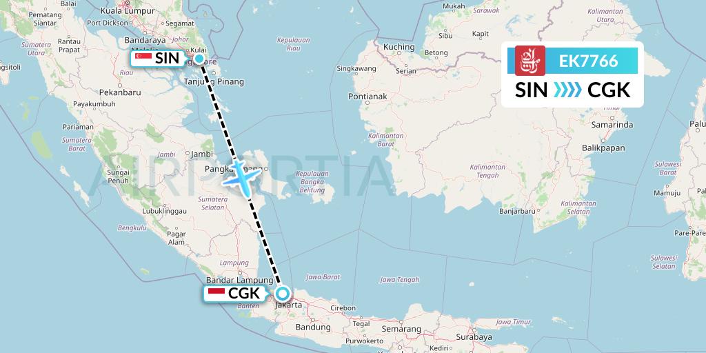 EK7766 Emirates Flight Map: Singapore to Jakarta