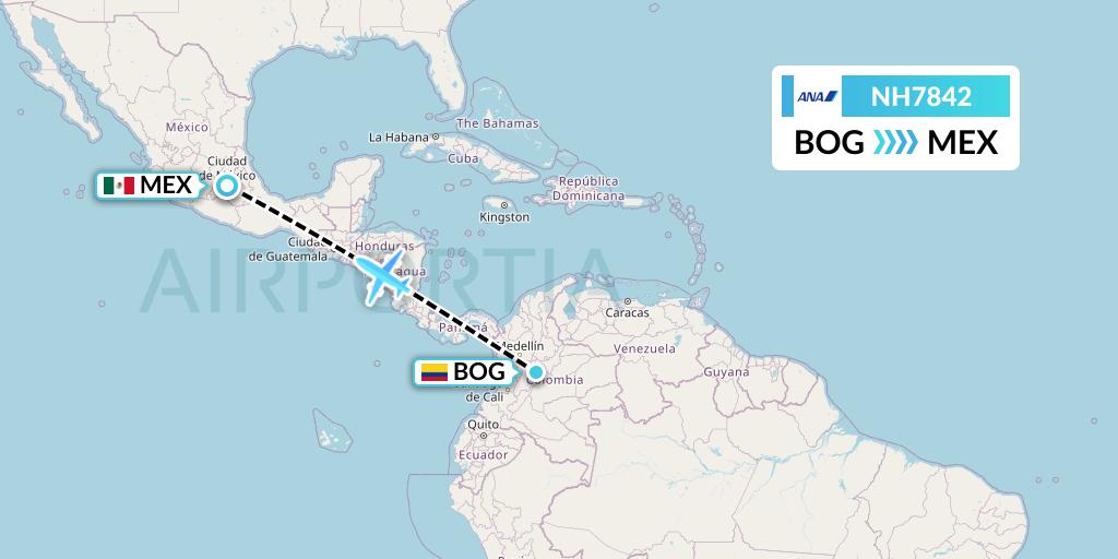 NH7842 All Nippon Airways Flight Map: Bogota to Mexico City