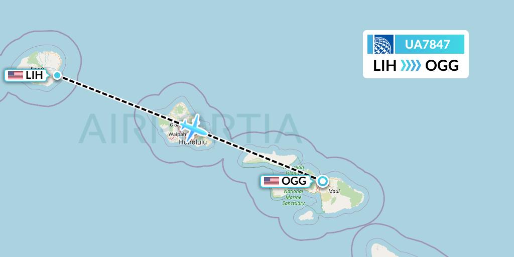 UA7847 United Airlines Flight Map: Lihue to Kahului