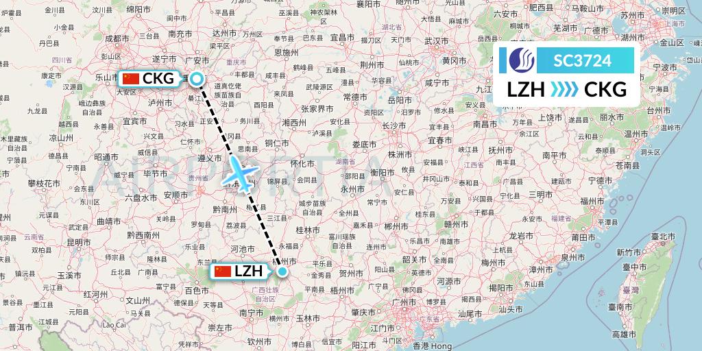 SC3724 Shandong Airlines Flight Map: Liuzhou to Chongqing