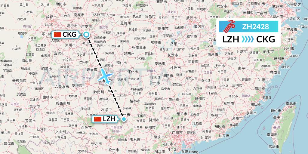 ZH2428 Shenzhen Airlines Flight Map: Liuzhou to Chongqing