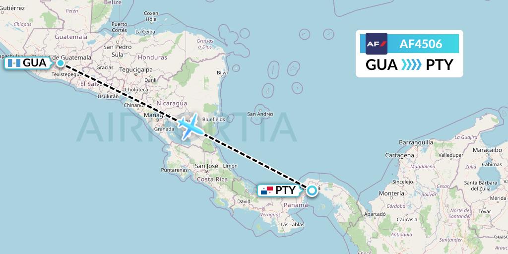 AF4506 Air France Flight Map: Guatemala City to Panama City