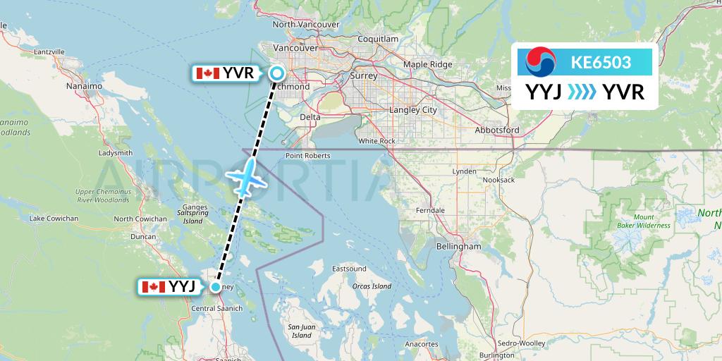 KE6503 Korean Air Flight Map: Victoria to Vancouver