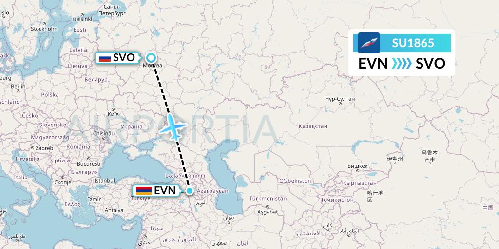 SU1865 Aeroflot Flight Map: Yerevan to Moscow