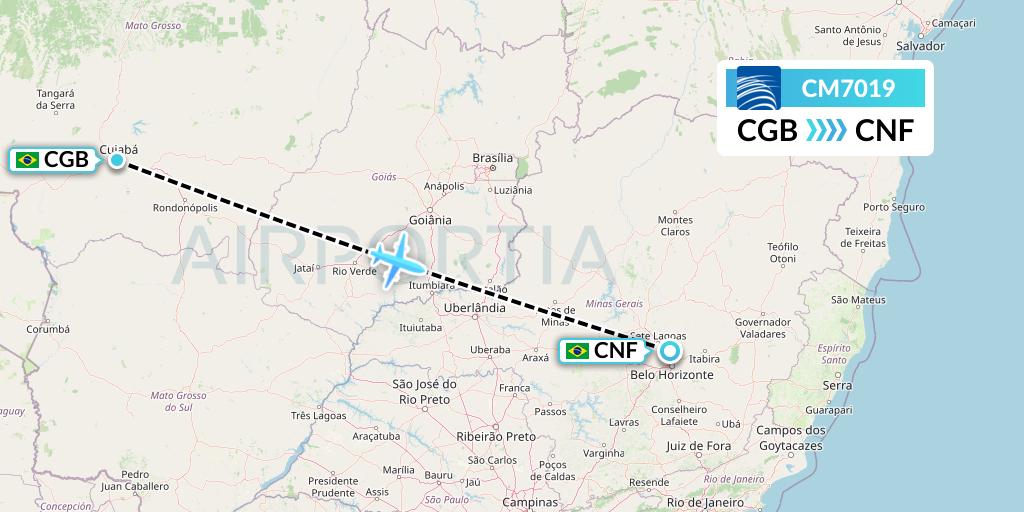 CM7019 Copa Airlines Flight Map: Cuiaba to Belo Horizonte