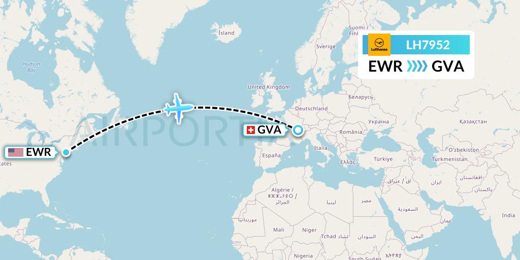 LH7952 Lufthansa Flight Map: New York to Geneva