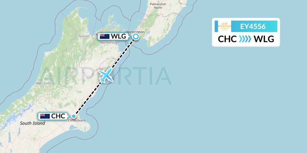 EY4556 Etihad Airways Flight Map: Christchurch to Wellington