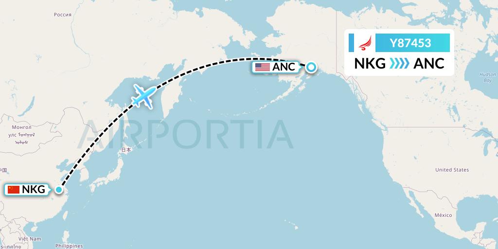 Y87453 Yangtze River Express Flight Map: Nanjing to Anchorage