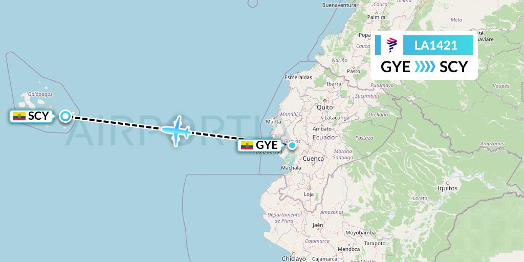 LA1421 LAN Airlines Flight Map: Guayaquil to San Cristobal