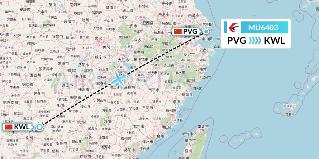MU6403 China Eastern Airlines Flight Map: Shanghai to Guilin