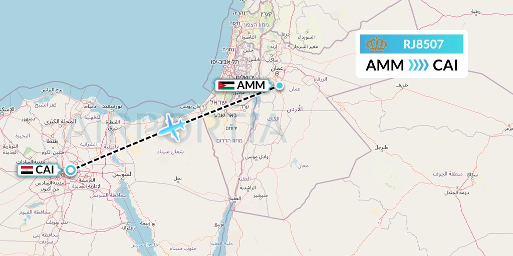 RJ8507 Royal Jordanian Flight Map: Amman to Cairo
