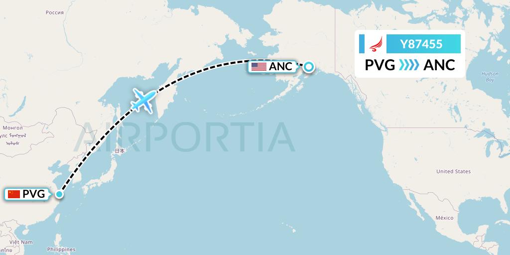 Y87455 Yangtze River Express Flight Map: Shanghai to Anchorage