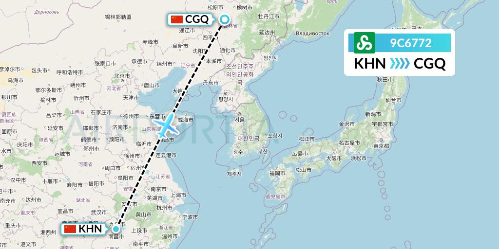 9C6772 Spring Airlines Flight Map: Nanchang to Changchun