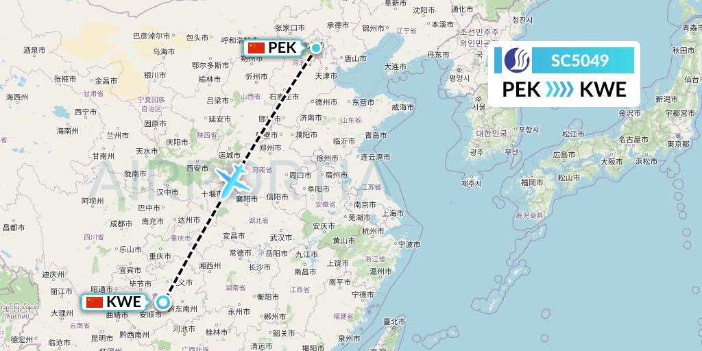 SC5049 Shandong Airlines Flight Map: Beijing to Guiyang
