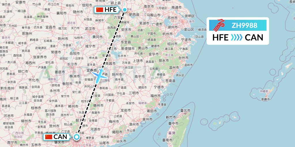 ZH9988 Shenzhen Airlines Flight Map: Hefei to Guangzhou