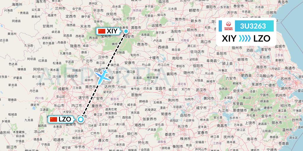3U3263 Sichuan Airlines Flight Map: Xi'an to Luzhou