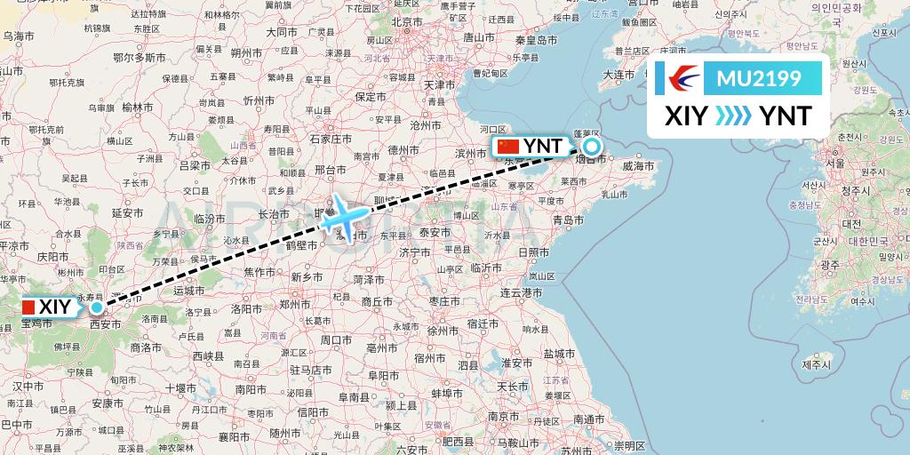 MU2199 China Eastern Airlines Flight Map: Xi'an to Yantai