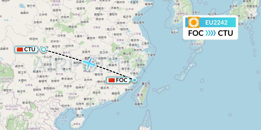 EU2242 Chengdu Airlines Flight Map: Fuzhou to Chengdu