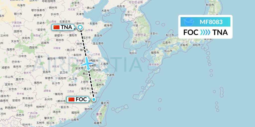 MF8083 Xiamen Airlines Flight Map: Fuzhou to Jinan