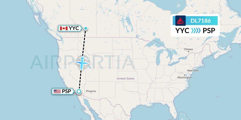 DL7186 Delta Air Lines Flight Map: Calgary to Palm Springs
