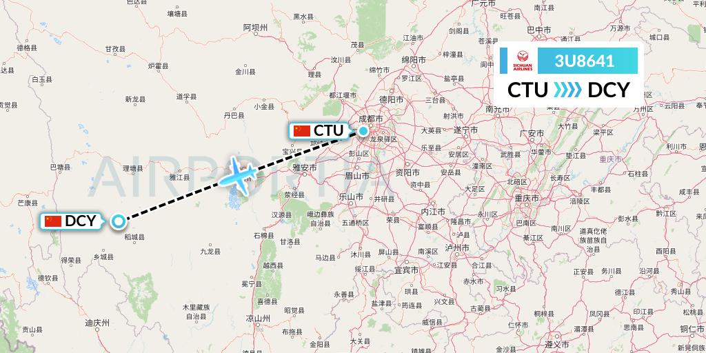 3U8641 Sichuan Airlines Flight Map: Chengdu to Daocheng