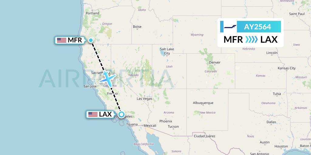 AY2564 Finnair Flight Map: Medford to Los Angeles