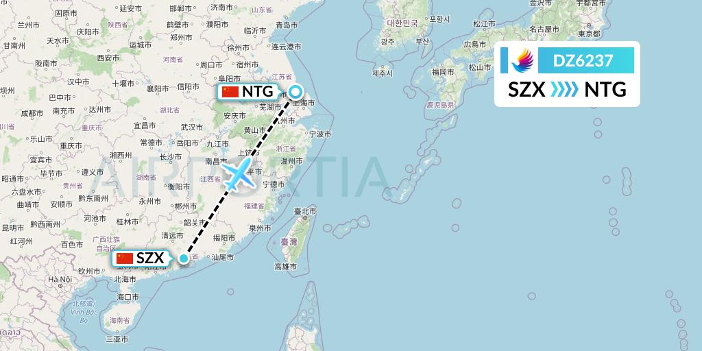 DZ6237 Donghai Airlines Flight Map: Shenzhen to Nantong