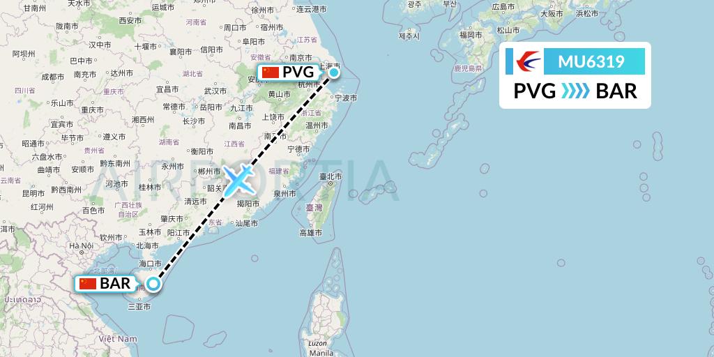 MU6319 China Eastern Airlines Flight Map: Shanghai to Qionghai
