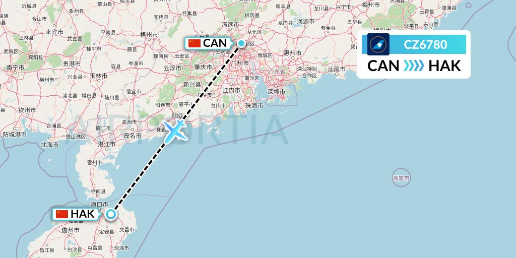 CZ6780 China Southern Airlines Flight Map: Guangzhou to Haikou