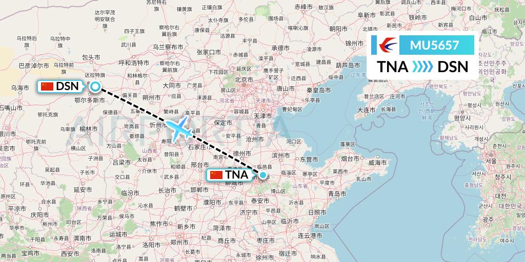 MU5657 China Eastern Airlines Flight Map: Jinan to Dongsheng