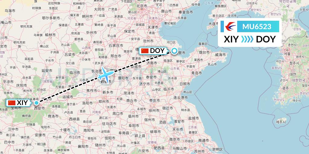MU6523 China Eastern Airlines Flight Map: Xi'an to Dongying