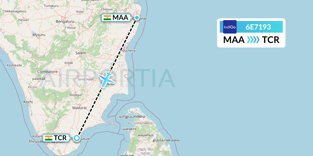 6E7193 IndiGo Airlines Flight Map: Chennai to Tuticorin
