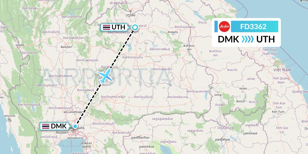 FD3362 Thai AirAsia Flight Map: Bangkok to Udon Thani