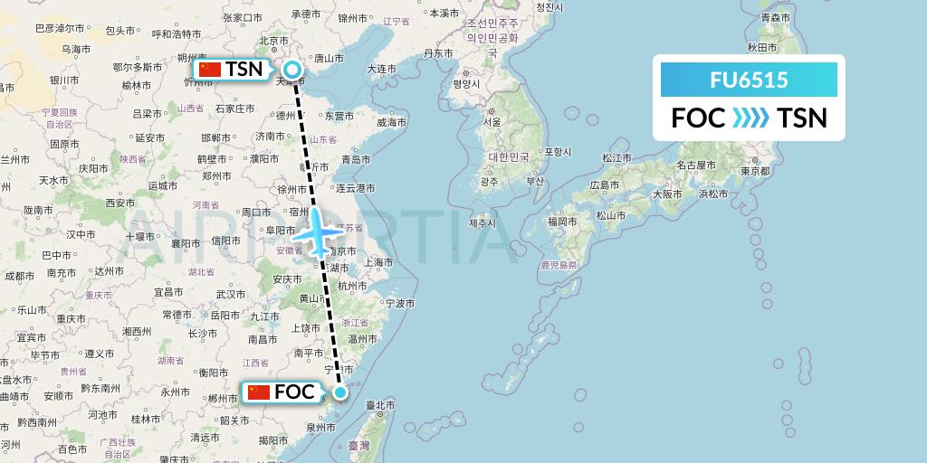 FU6515 Fuzhou Airlines Flight Map: Fuzhou to Tianjin