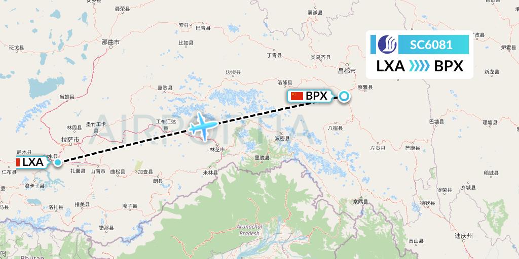 SC6081 Shandong Airlines Flight Map: Lhasa to Bangda