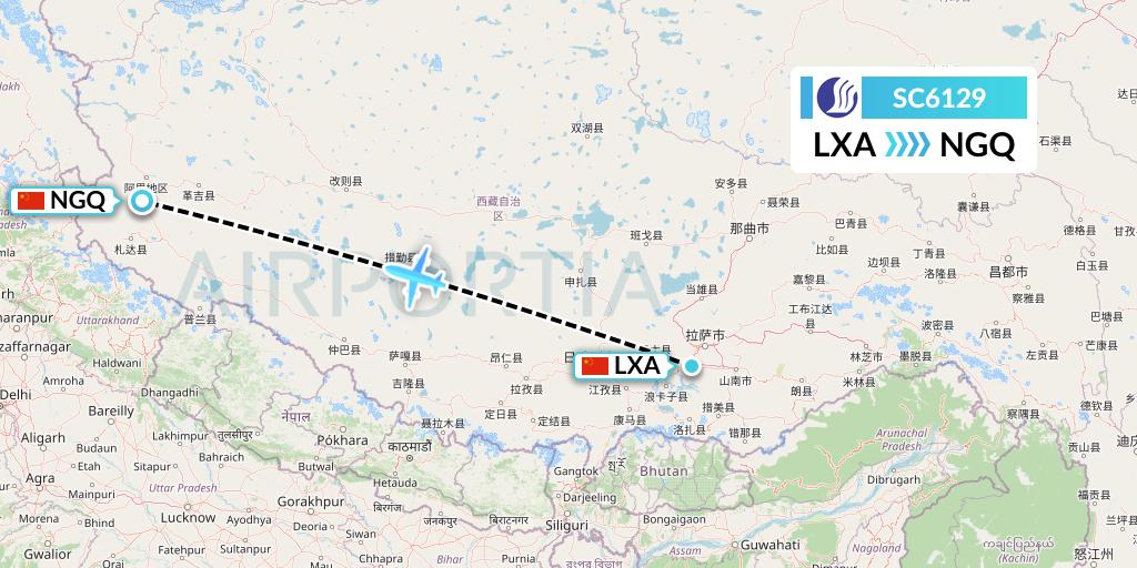 SC6129 Shandong Airlines Flight Map: Lhasa to Ngari
