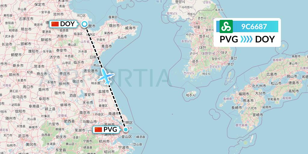 9C6687 Spring Airlines Flight Map: Shanghai to Dongying