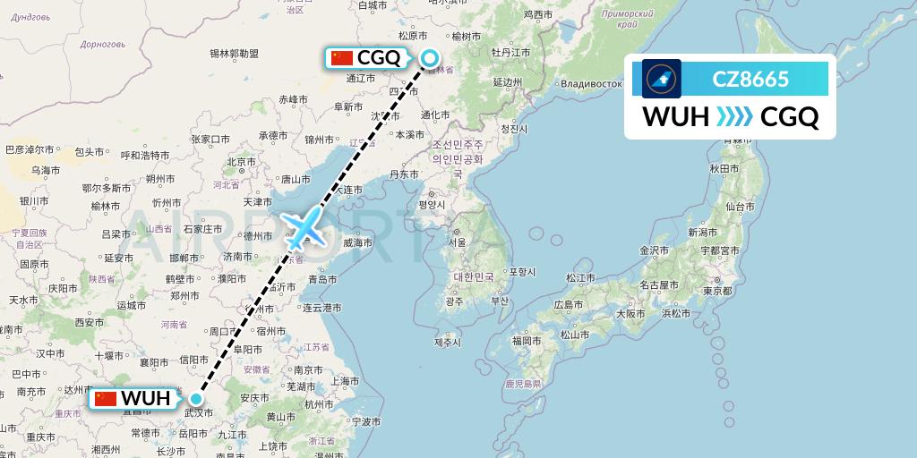 CZ8665 China Southern Airlines Flight Map: Wuhan to Changchun