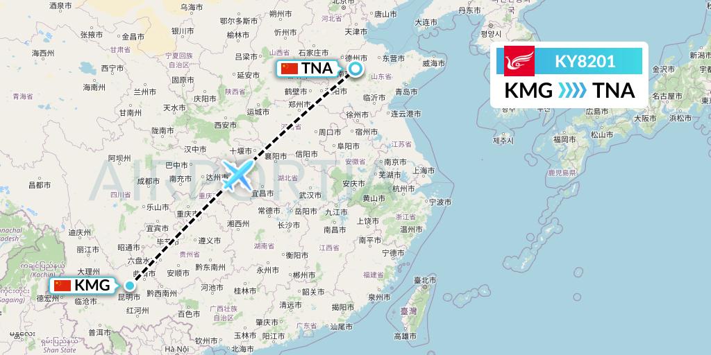 KY8201 Kunming Airlines Flight Map: Kunming to Jinan