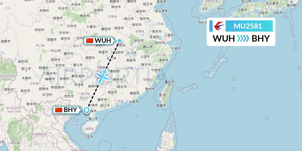 MU2581 China Eastern Airlines Flight Map: Wuhan to Beihai