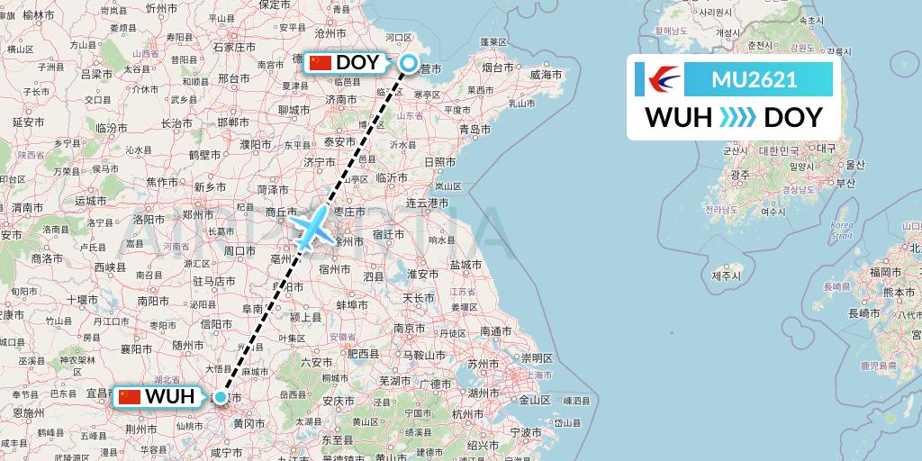 MU2621 China Eastern Airlines Flight Map: Wuhan to Dongying