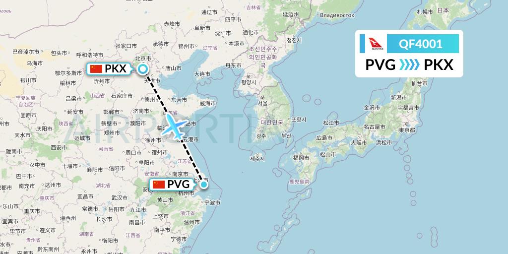 QF4001 Qantas Flight Map: Shanghai to Beijing