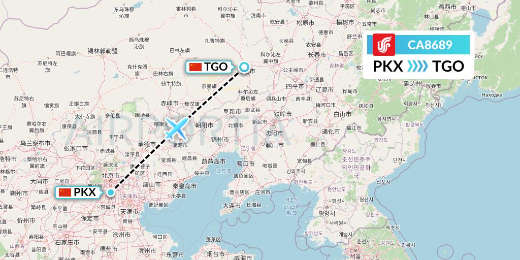 CA8689 Air China Flight Map: Beijing to Tongliao