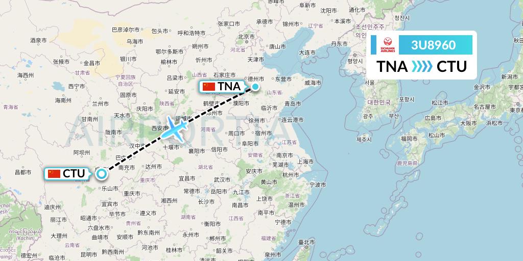 3U8960 Sichuan Airlines Flight Map: Jinan to Chengdu