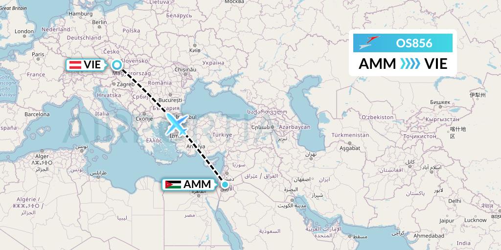 OS856 Austrian Airlines Flight Map: Amman to Vienna