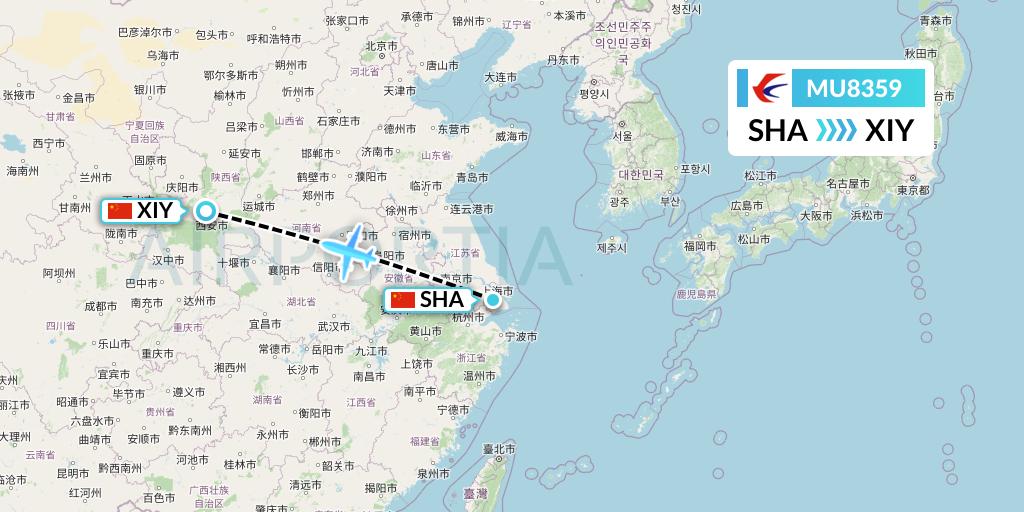 MU8359 China Eastern Airlines Flight Map: Shanghai to Xi'an