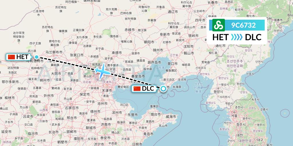 9C6732 Spring Airlines Flight Map: Hohhot to Dalian