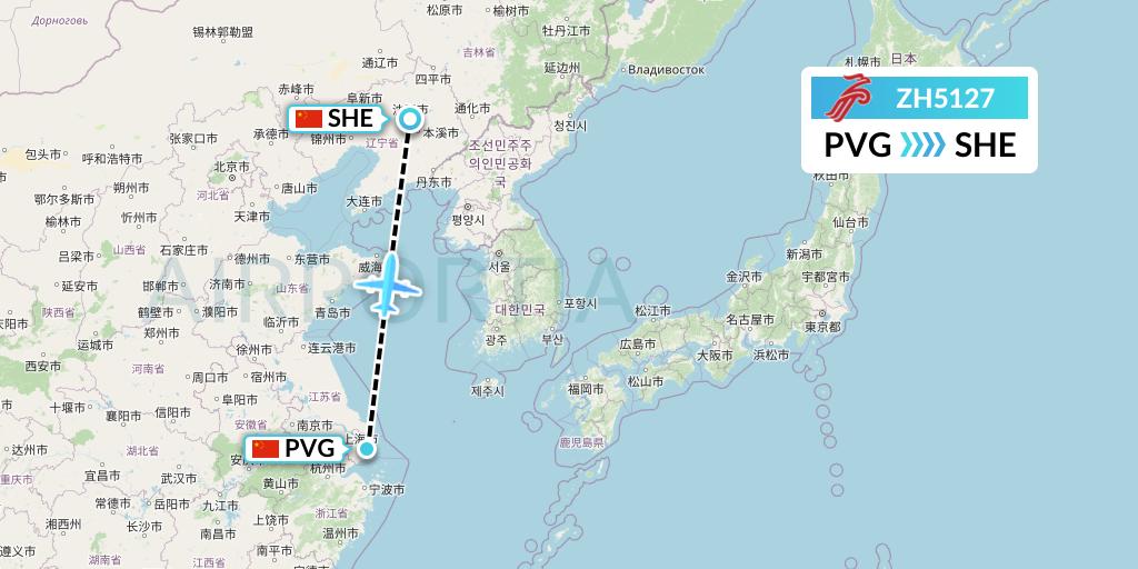 ZH5127 Shenzhen Airlines Flight Map: Shanghai to Shenyang