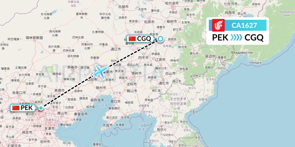 CA1627 Air China Flight Map: Beijing to Changchun